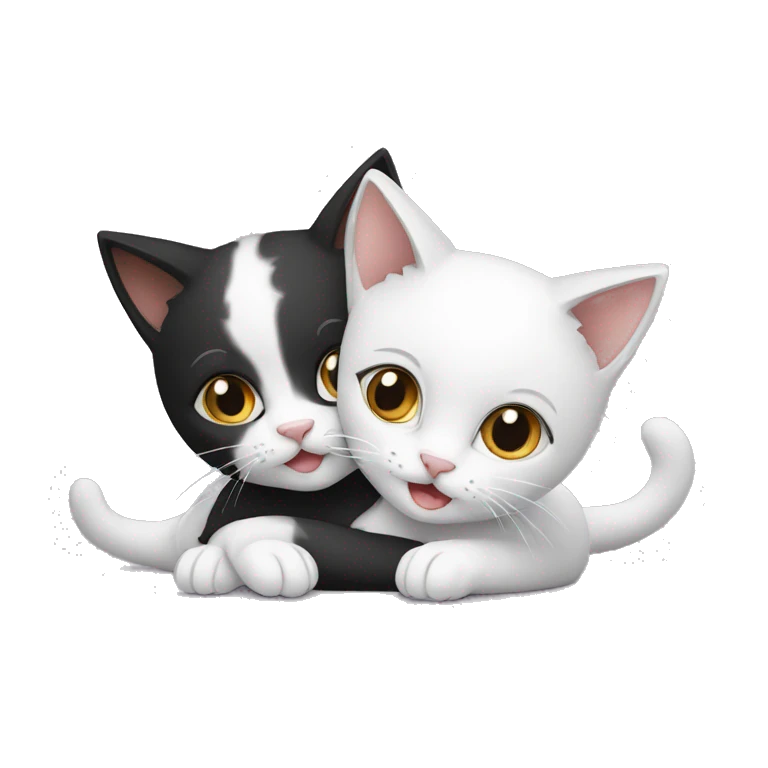 Two cats playing together, one white and the other black emoji