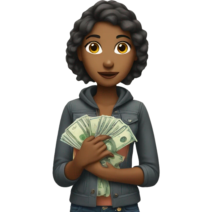 Brown girl holding money emoji