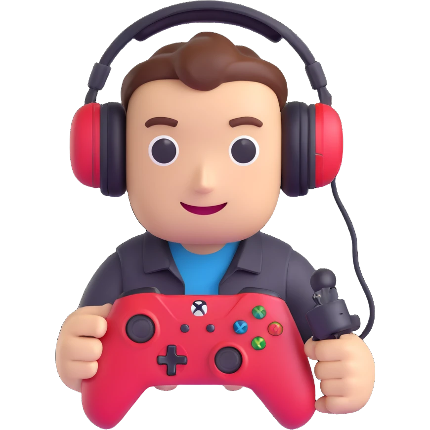 gaming mascot with a game controller and gaming headset emoji