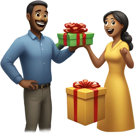 Man giving woman a gift emoji