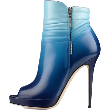 Realistic isolated front facing pair of navy blue to pastel blue ombre Jimmy Choo stiletto heel ankle bootie boots. emoji