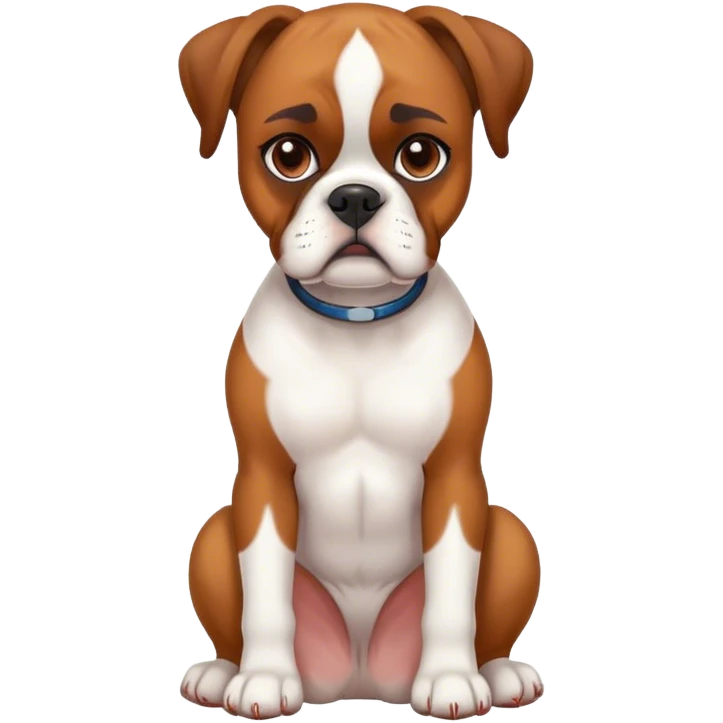 White Boxer American Dog With Brown Face Sitting  emoji
