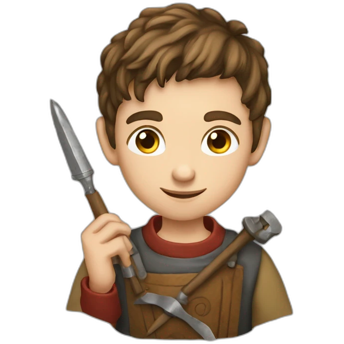 young coin engraver apprentice yielding tool, medieval age emoji