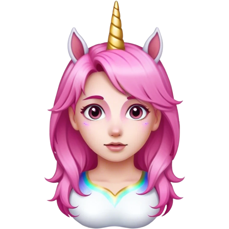 pink hair girl with a unicorn v emoji