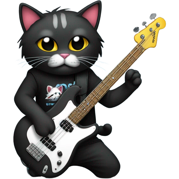 Emo cat rockstar playing bass guitar emoji