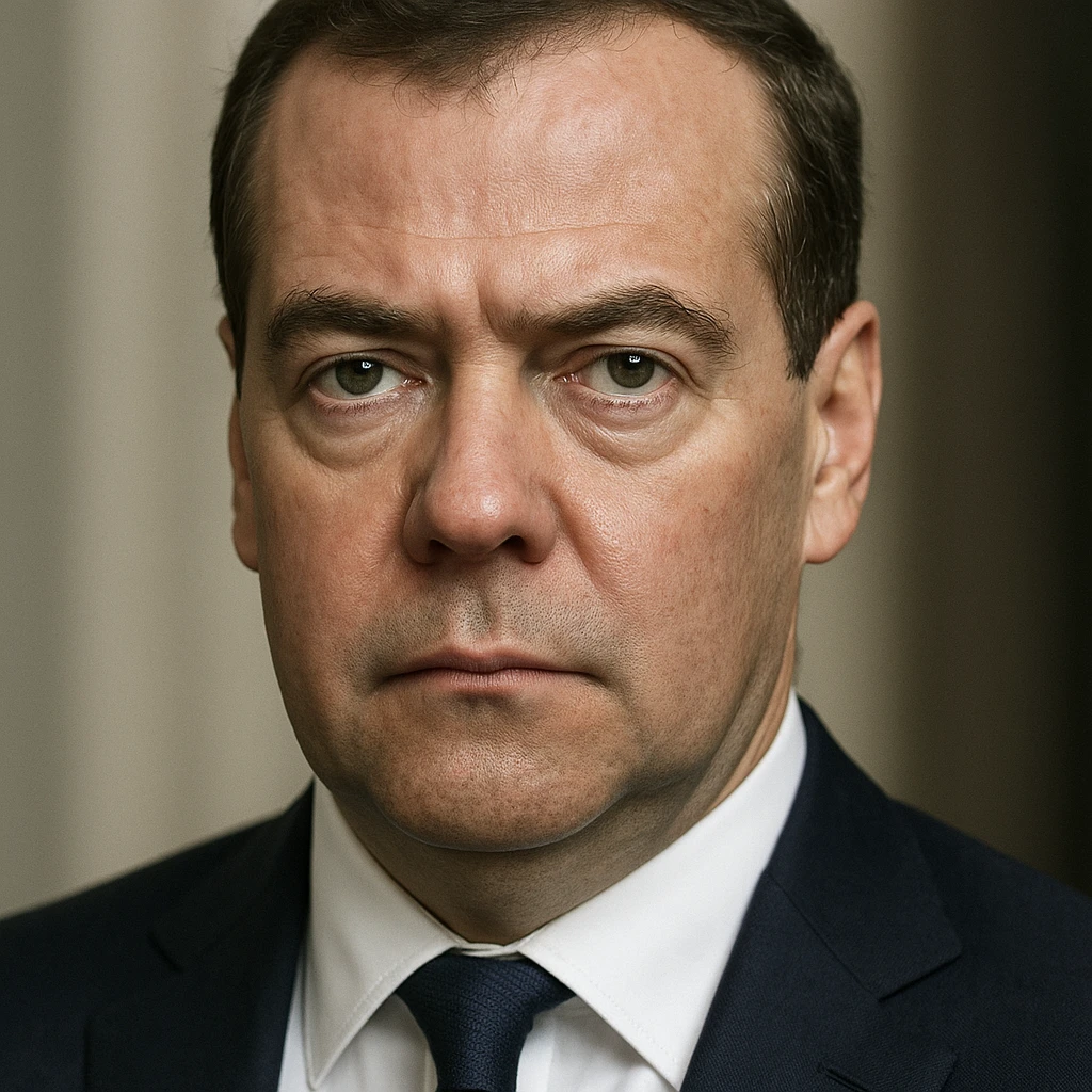 photorealistic, highly detailed portrait of Dmitry Medvedev with a serious expression and realistic facial features, maximum quality emoji