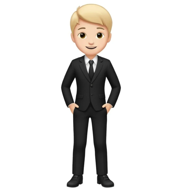 Maktab yonida kulib turgan qora kostyum shim kiygan bola rasmini chiqarib ber emoji
