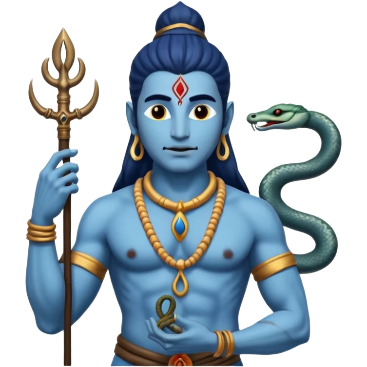 Mahadev real god  shiv not like cartoon  blue body and trishul and and had damru and nack around sanke  emoji
