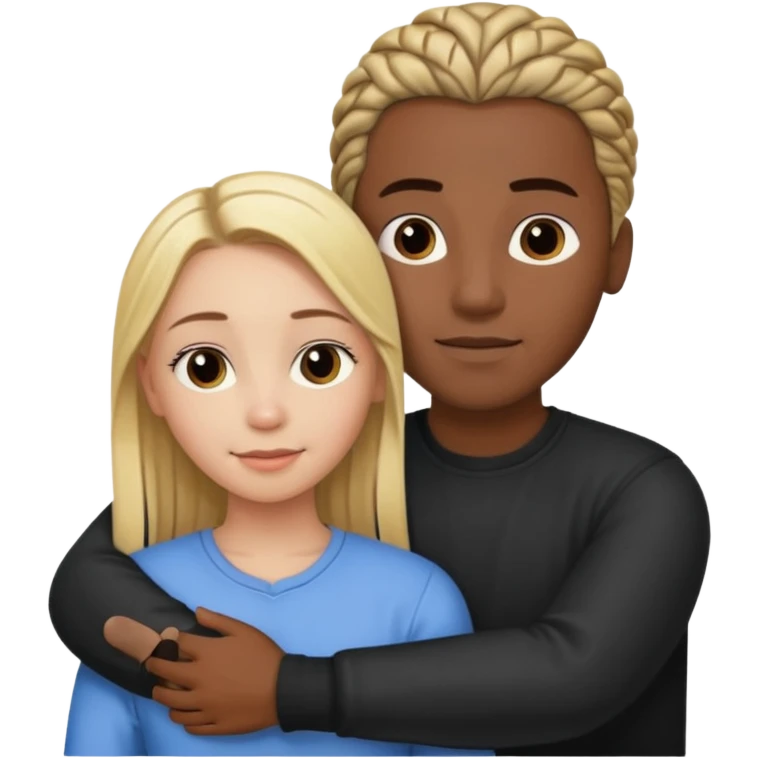 blonde girl with straight hair and medium toned guy with darn brown cornrows hair hugging emoji