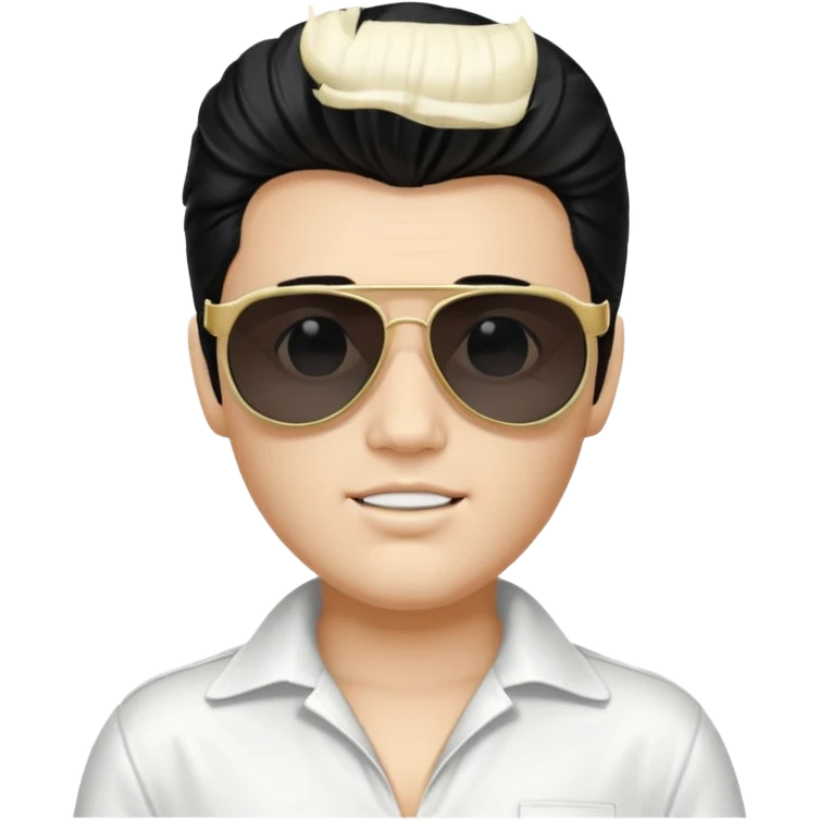 A boy with an Elvis Presley mask with sunglasses (with total black lenses)dressed as Elvis Presley (white dress) emoji