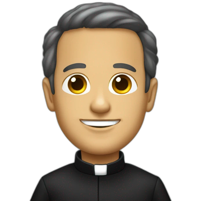 Don Bosco in a black priest suit using a biretta emoji