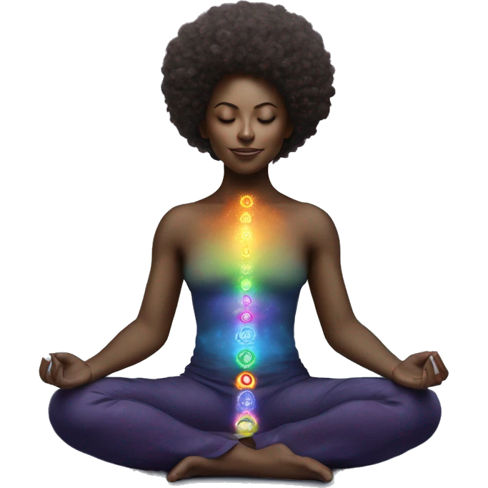 Galaxy Afro Meditating with all the chakras aligned and glowing  emoji