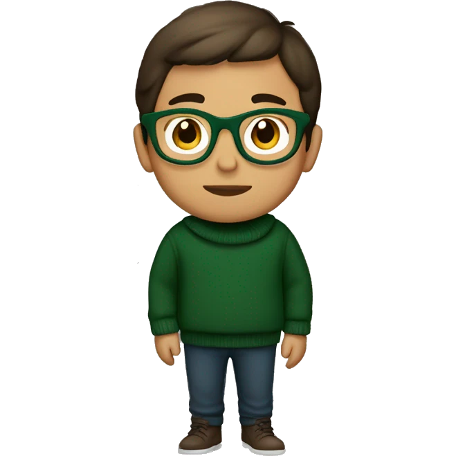 winter, christmas, young boy, short  brown hair, brown eyes, hispanic, dark green sweater, full body, green glasses emoji
