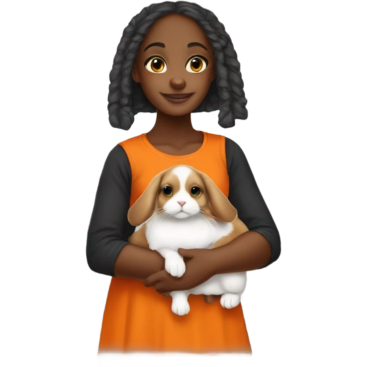 Black Muslim girl holding her cute orange holland lop emoji