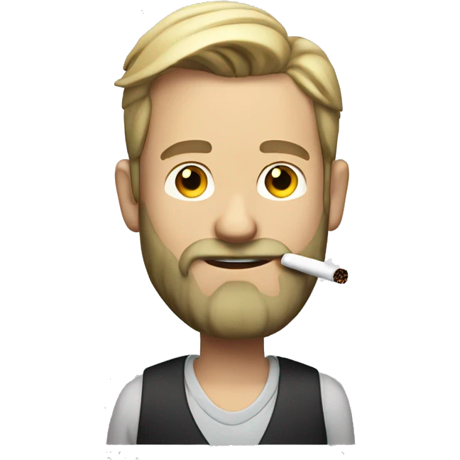 white man with a beard and ponytail, who doesnt smile, smoking a cigarette emoji