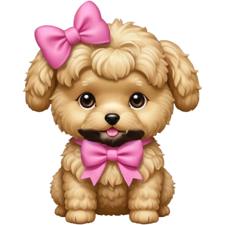 Golden maltipoo dog with pink bow k bow that is very poise emoji