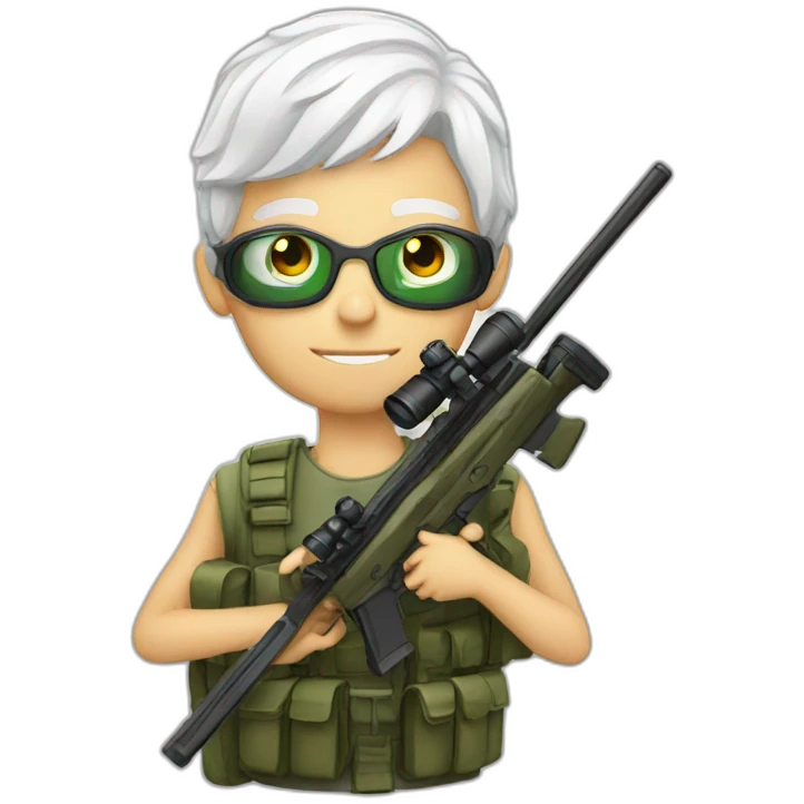 White hair boy with sniper emoji