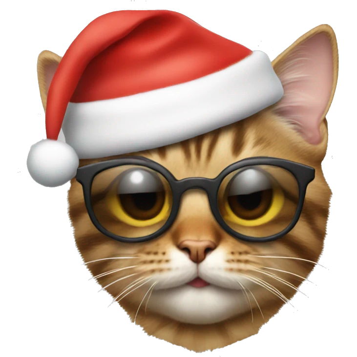 Tabby cat with Santa hat and round sunglasses emoji