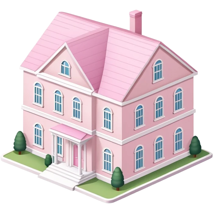 Light pink sorority house mansion, southern, isometric dollhouse-style, realistic emoji