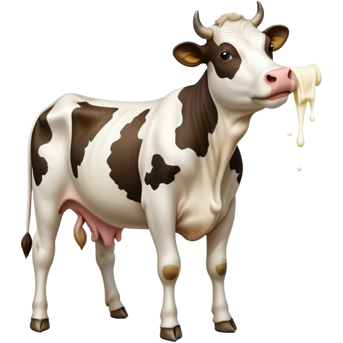 A cow standing on hind legs spewing mil from udders emoji