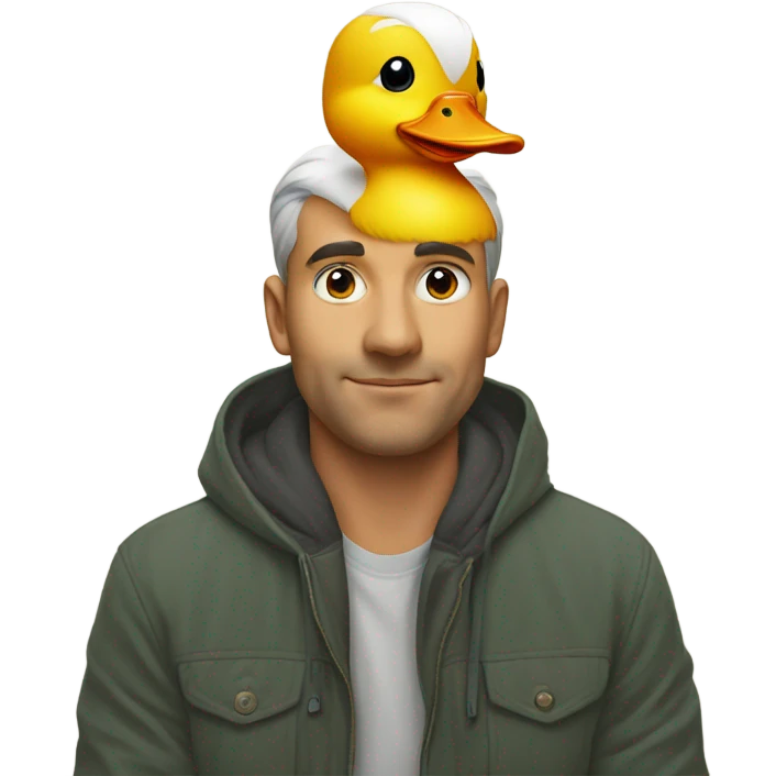 Duck sitting on mans head emoji