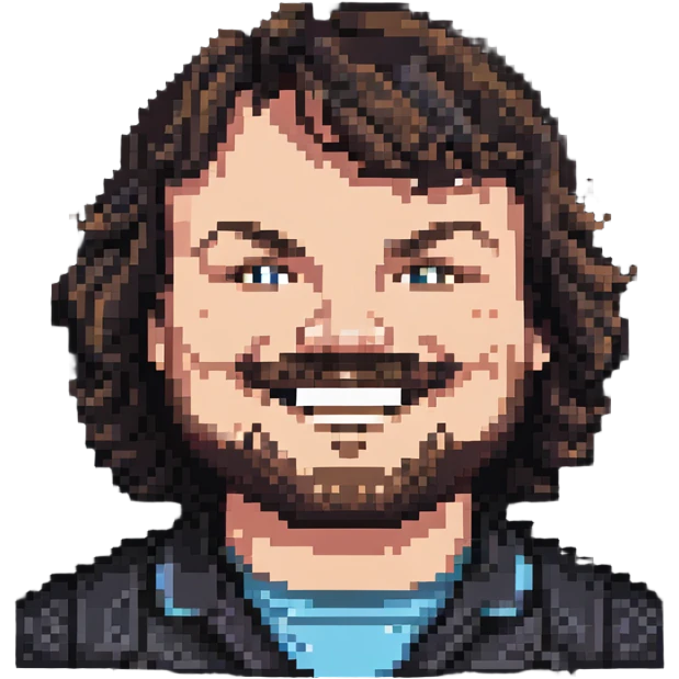 portrait of Jack Black smiling emoji