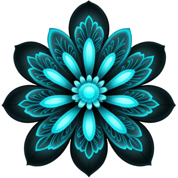black bioluminescent transparent bio-luminescent flower with cyan glowing patterns  emoji