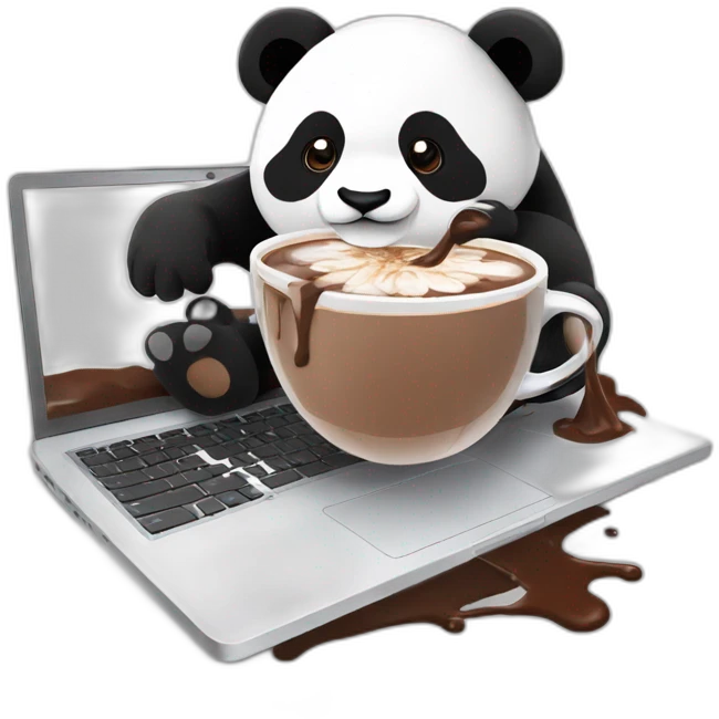 hot chocolate spilt on pandas laptop emoji