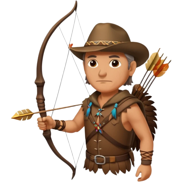 The classic middle-aged hunter with a bow and arrow on his back, dressed in brown with decorations made of feathers or bone teeth emoji