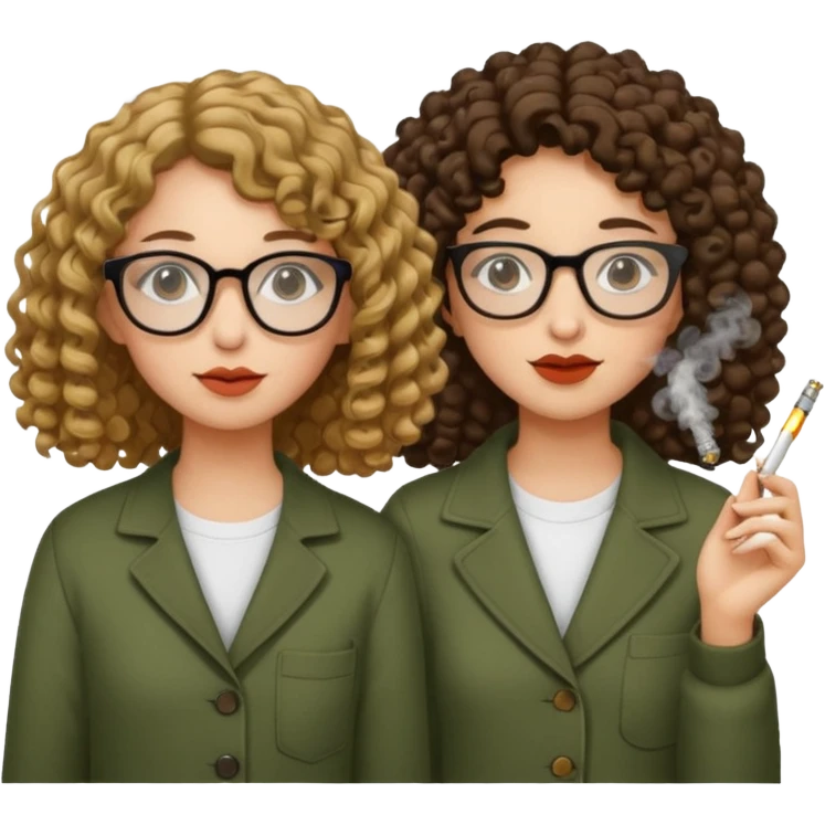 Two girls smoking weed, only one with curly hair and glasses, the other one with straight hair and no glasses, smoking weed emoji