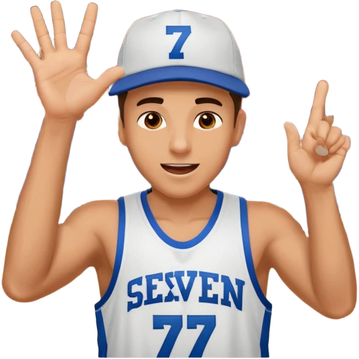 Maverick Trevillian in the crowd at an amateur basketball game. He leans towards the camera and enthusiastically shouts "six seven while performing a distinctive hand gesture: both hands open, palms facing upward, moving up and down as if weighing two options. emoji