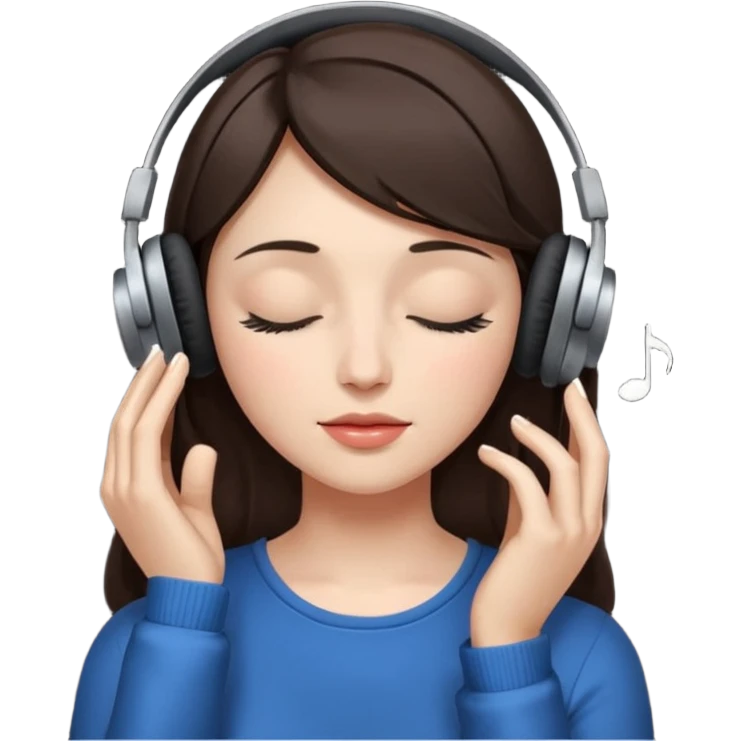 Brunette woman listening to music with closed eyes emoji