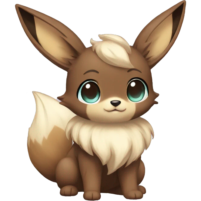 Kawaii Shiny Pastel Eevee with dark brown long emo hair covering her eyes Full Body emoji