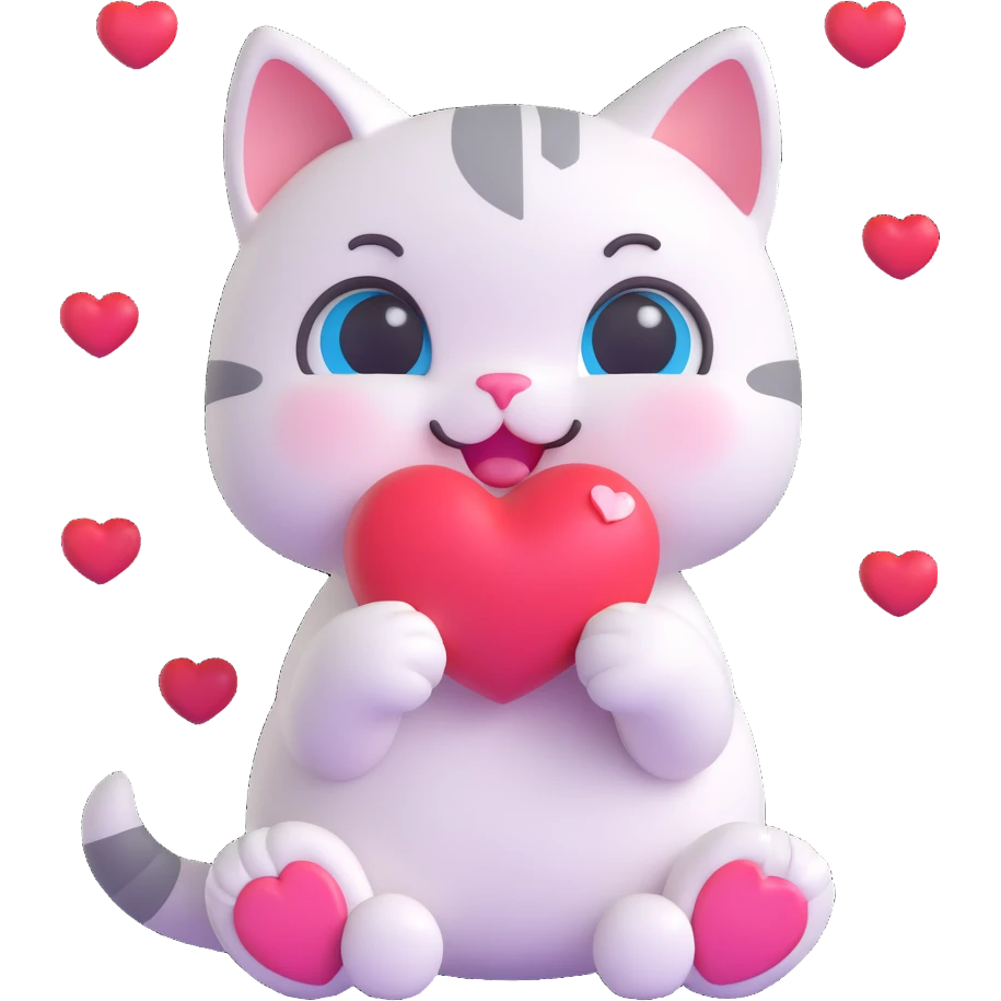 süße Katze mit Herzen und Freudentränen, 3D-Stil emoji