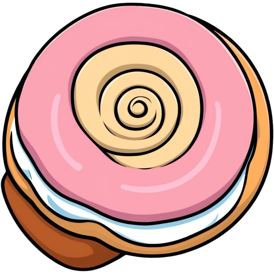 coquette style cinnamon roll with pink frosting seen from top view emoji