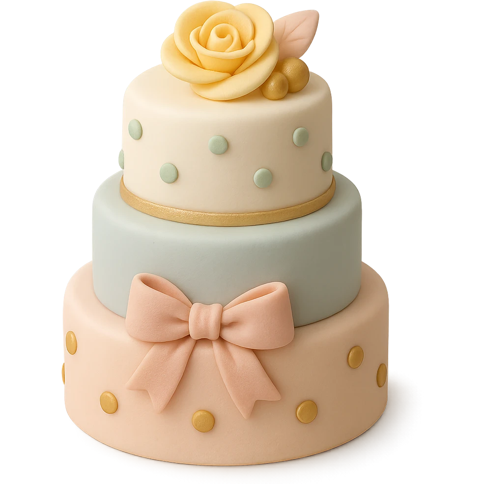tiered fondant cake with gold accents emoji