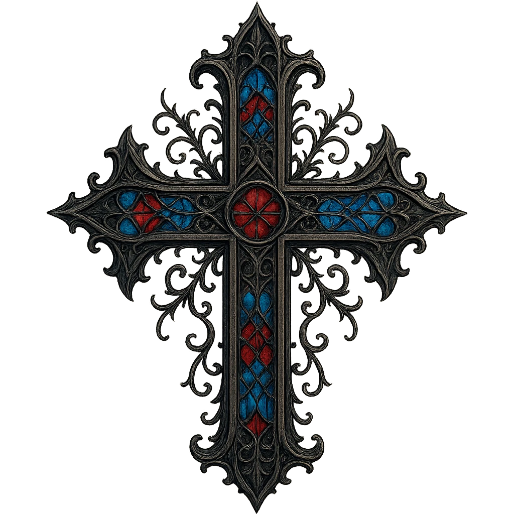 gothic cross, intricate, dark, ornate, stained glass details emoji