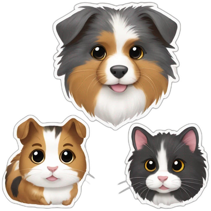 Guinea pig with a tabby cat and a miniature Australian Shepard tri color emoji