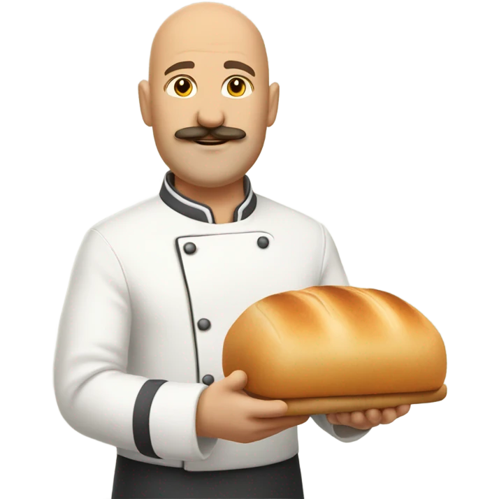 bald moustache man holding bread chef emoji