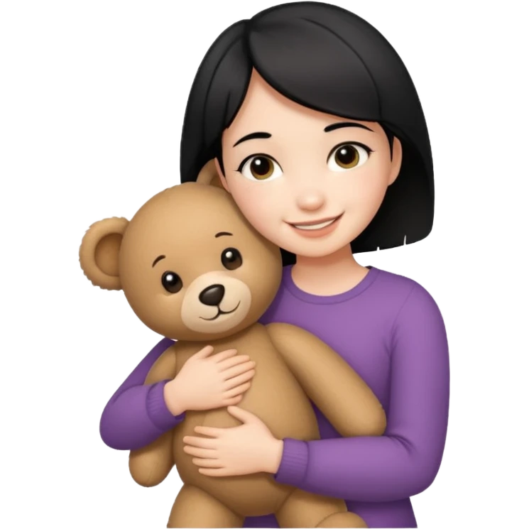 make an emoji a girl with short black hair hugging teddy bear and smile happiest emoji