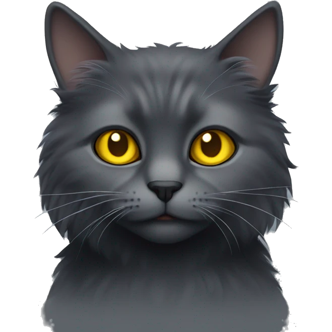 Fluffy dark grey cat with yellow eyes emoji