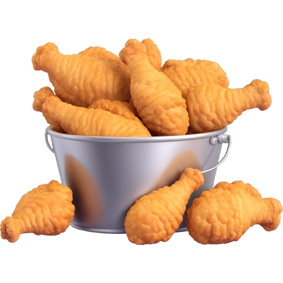 fried chicken much bigger than the silver steel bucket, slightly angled side perspective emoji