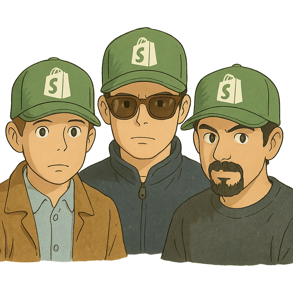 the Beastie Boys wearing hats with the Shopify logo emoji