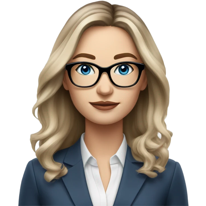 Shoulder length Balayage pale beautiful corporate woman with glasses and blue eyes emoji
