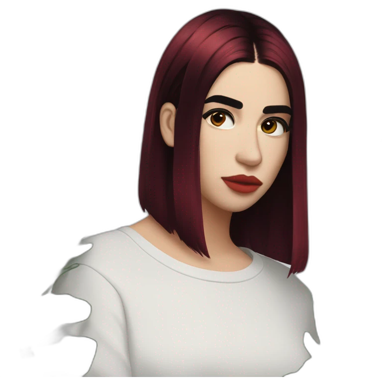 Dua Lipa with dark red hair emoji