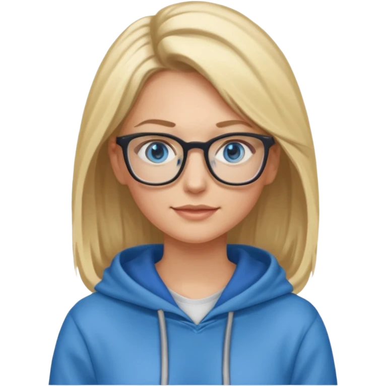 a woman, blonde highlights in hair, glasses and blue eyes. teacher, with a hoodie on and hair longer than shoulders, mid 30s  emoji