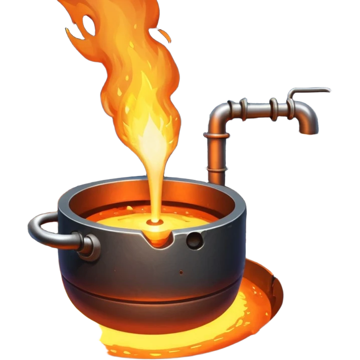 The crucible pours out metal, factory. emoji