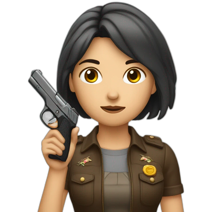 Une femme brune qui tient un pistolet emoji