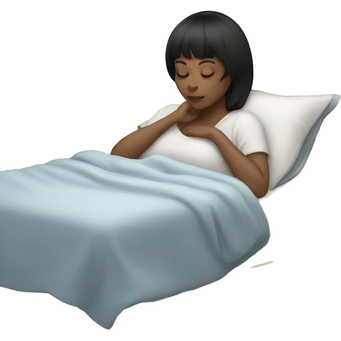 Woman pale skin black hair with bangs sleeping in bed emoji