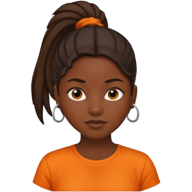 black girl with orange shirt and ponytail emoji